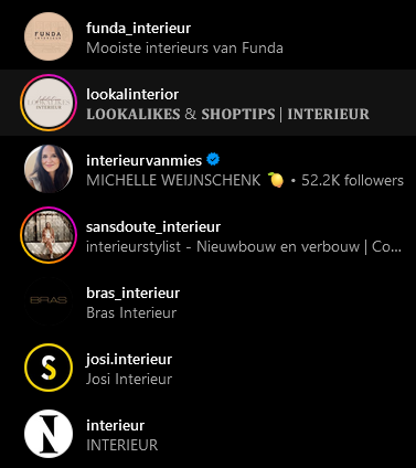 Instagram interieur zoekopdracht