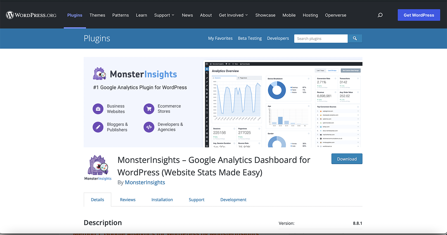 Monster insights WordPress plugin