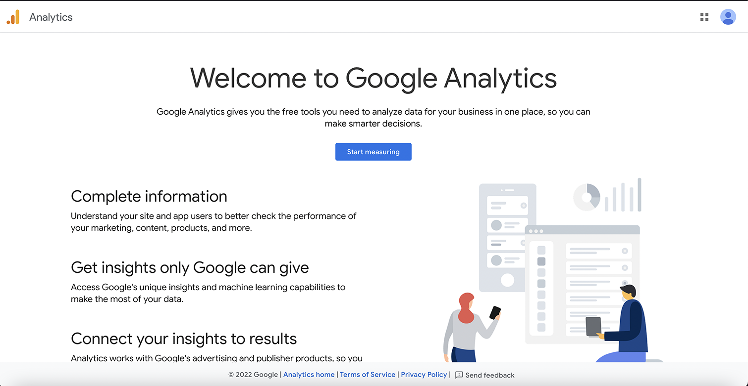 Welkom bij Google Analytics scherm